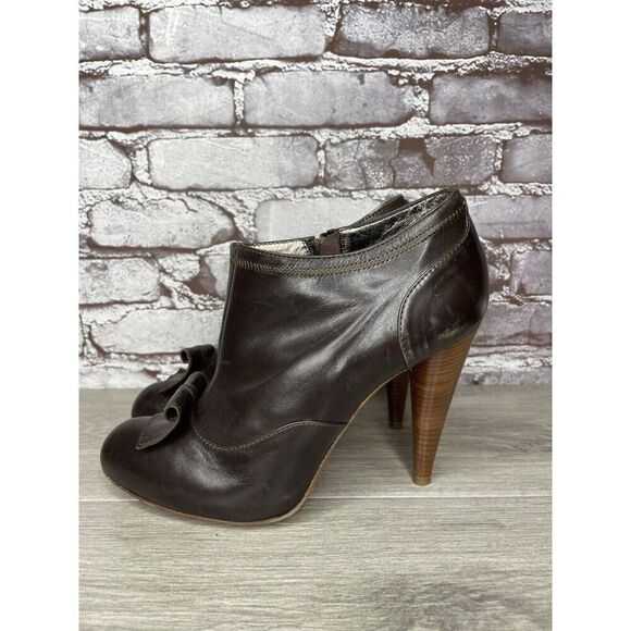 7 Seven for all Mankind Brown Leather Wooden Heel Booties Women Sz 40EU/9.5M US - Picture 1 of 16
